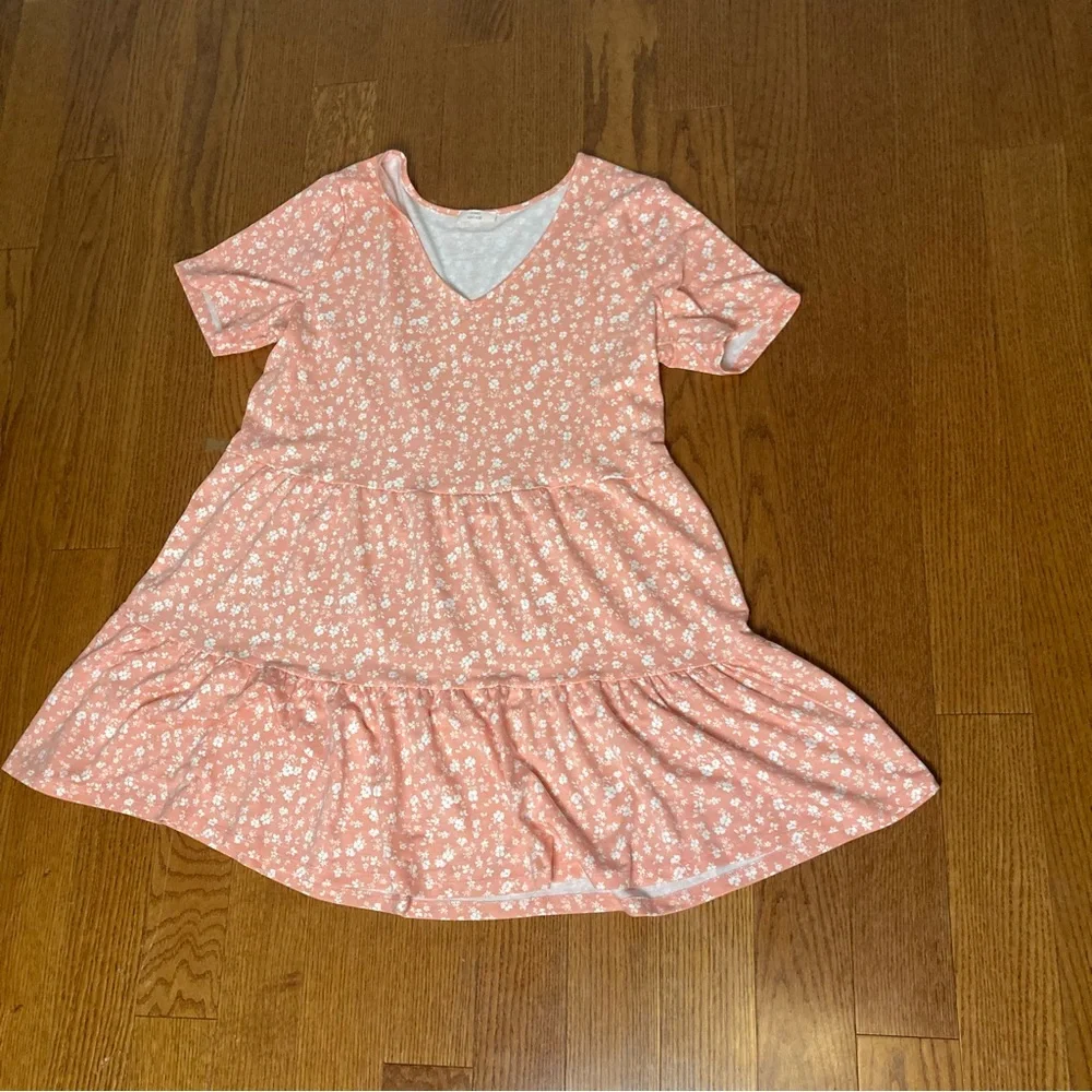 Xxl tiered dress peach pastel white mini floral flower como vintage - Picture 1 of 6